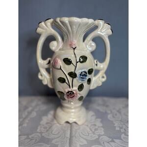 Vintage Double-Handled Ceramic Vase – $15